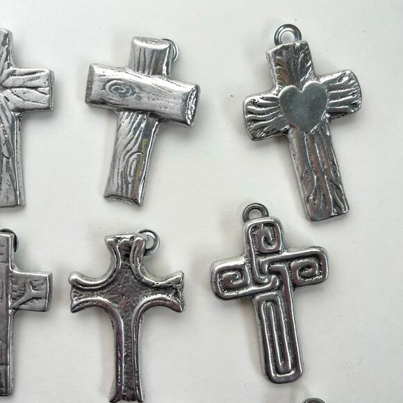 9 Piece Lot Small Handmade Pewter Silver Religious Artistic Crosses 3" - Picture 2 of 4